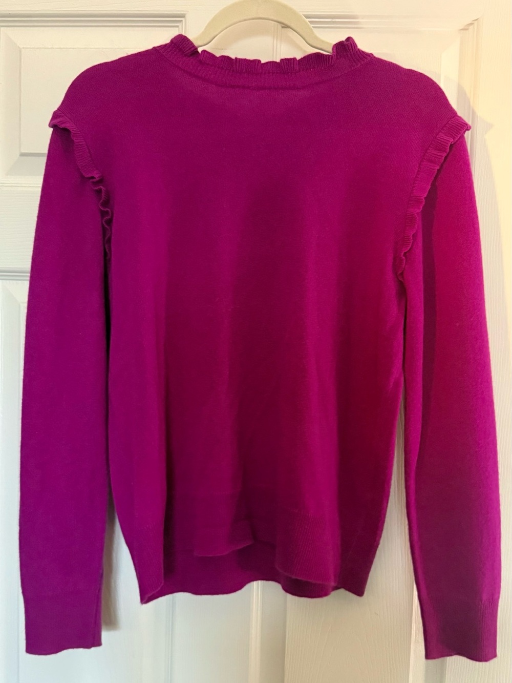 Tyler Boe Fuchsia Ruffled Cashmere Sweater